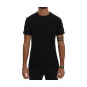 Klassiek Zwart Katoenen Crewneck T-Shirt Daniele Alessandrini , Black ...