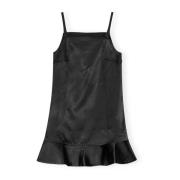 Zwarte Satijnen Vierkante Hals Mini Jurk Ganni , Black , Dames