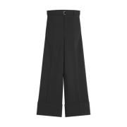 Wijde Zwarte Broek met Gespdetail Lanvin , Black , Heren