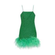 Grasgroene jurk met verenafwerking en zijsplit Oseree , Green , Dames