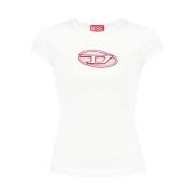 Wit Ronde Hals Logo T-shirt Diesel , White , Dames