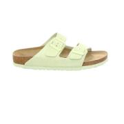 Velours Platte Slides Sandalen Birkenstock , Green , Dames