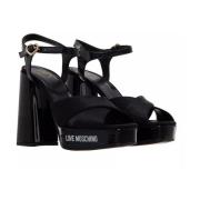 Fantasy Color Leren Plateau Sandalen Love Moschino , Black , Dames