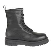 Zwarte gehamerde leren enkellaars Woolrich , Black , Dames