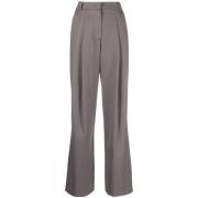 Grijze Wollen Hoge Taille Broek LOW Classic , Gray , Dames