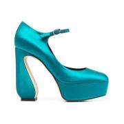 Teal Blauw Satijnen Platform Pumps Sergio Rossi , Blue , Dames