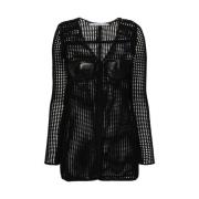 Zwarte Gebreide V-hals Lederen Bustier Sweater Alexander Wang , Black ...