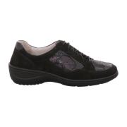 Nubuck Leren Veterschoenen met Platte Zool Waldläufer , Black , Dames