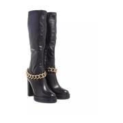 Zwarte Leren Hoge Hak Laarzen Love Moschino , Black , Dames