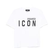 Wit Icon Print Crew Neck T-shirt Dsquared2 , White , Dames