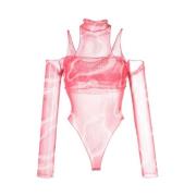 Wave Print Halternek Bodysuit Julfer , Pink , Dames