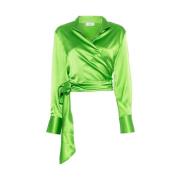 Groene Zijden Wrap Shirt Mazzarelli , Green , Dames