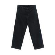 Zwart/Blauw Katoenen Twill Wijde Pijp Broek Emporio Armani , Black , H...