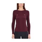 Geribbelde zijdeblend ronde hals top Bordeaux Elisabetta Franchi , Red...