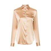 Satijnen Afwerking Zijdeblend Overhemd Mazzarelli , Beige , Dames