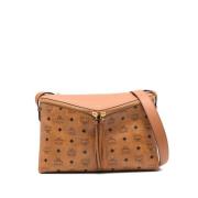 Bruine leren crossbody tas met rits MCM , Brown , Dames