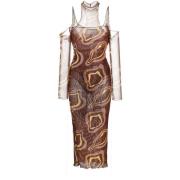 Abstract Print Halternek Midi Jurk Julfer , Brown , Dames