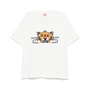 Wit Logo Geborduurd T-shirt Kenzo , White , Heren