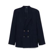 Navy Blauw Dubbel-Breasted Jas Dolce & Gabbana , Blue , Heren