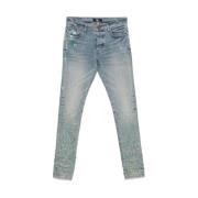 Lichtblauwe Skinny Jeans met Verfspatten Amiri , Blue , Heren