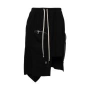 Zwarte Wol Asymmetrische Rok Ritsdetails Rick Owens , Black , Dames