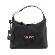 Monogram Plaque Leren Hobo Handtas Versace , Black , Dames