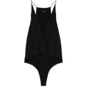 Zijden V-hals Bodysuit met Plooien Anine Bing , Black , Dames