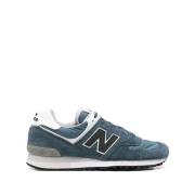 Blauw/Wit Leren Sneaker Paneelontwerp New Balance , Blue , Heren