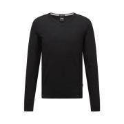 Slim-Fit V-Neck Wool Pullover Hugo Boss , Black , Heren