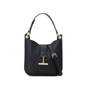 Zwarte Korrelige Leren Schoudertas Tom Ford , Black , Dames