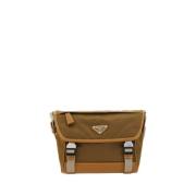 Nylon Schoudertas met Leren Afwerking Prada , Brown , Heren