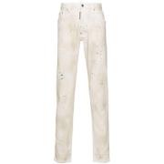 Beige Versleten Denim Verfspat Jeans Dsquared2 , White , Heren