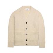 Beige V-hals gebreide cardigan met ribbels Ami Paris , Beige , Heren