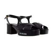 Zwarte Leren Logo Sandalen Love Moschino , Black , Dames