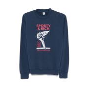 Navy Blue Grafische Print Sweater Sporty & Rich , Blue , Dames