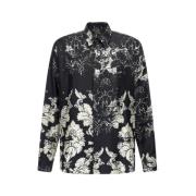 Brokaat Print Zijden Overhemd Roberto Cavalli , Black , Heren