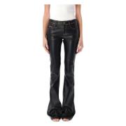 Zwarte Eco Leren Bootcut Broek Diesel , Black , Dames