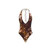 Appaloosa Print Halter Neck Bodysuit Roberto Cavalli , Brown , Dames