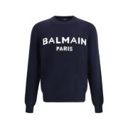 Gebreide wollen trui met monogram Balmain , Blue , Heren