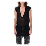 Zwart V-hals T-shirt met brede schouders Rick Owens , Black , Heren