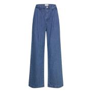 Gestreepte Kenzie Jeans met wijde pasvorm Norr , Blue , Dames