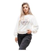 Peony Logo Fleece Sweater Wit Guess , White , Dames