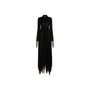 Fringed Maxi Jurk met Punt Kraag Roberto Cavalli , Black , Dames