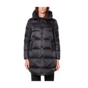 Lange Winter Donsjas met Omslag Kraag Zwart BomBoogie , Black , Dames