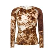 Appaloosa Print Mesh Top Roberto Cavalli , Brown , Dames