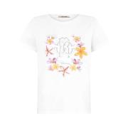 Bloemen Monogram Ronde Hals T-shirt Roberto Cavalli , White , Dames