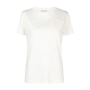 Geborduurd Logo Wit Katoenen T-Shirt Moncler , White , Dames