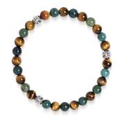 6mm Tiger Eye and Aquatic Agate Bracelet with Silver Balls Nialaya , G...