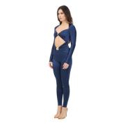 Blauwe Elegant Jumpsuit met Draperie Elisabetta Franchi , Blue , Dames