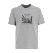 Lente Print Ronde hals Katoenen T-shirt Brunello Cucinelli , Gray , He...